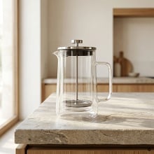 French Press do kawy 1 l – szklany zaparzacz do kawy i herbaty, tłokowy, srebrny, Valesso Barcelona