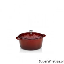 garnek z pokrywką, żeliwo emaliowane, śred.24 cm, 4 l, wys. 11,5 cm, czerwony