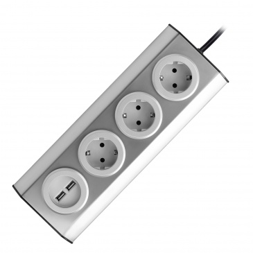 Gniazdo meblowe, kuchenne  z ładowarką USB, montowane na rzepy z przewodem 1,5m - 3x2P+Z schuko, 2xU