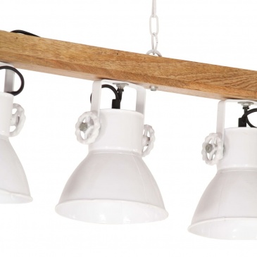 Industrialna lampa sufitowa, biała, E27, drewno mango