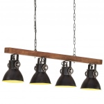 Industrialna lampa sufitowa, czarna, E27, drewno mango