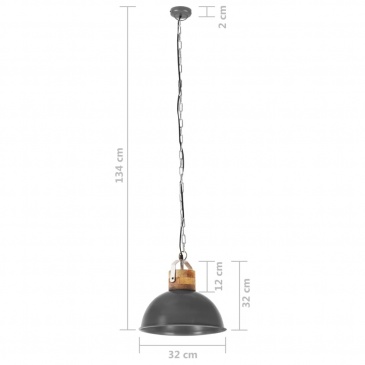 Industrialna lampa wisząca, szara, okrągła, 32 cm, E27, mango