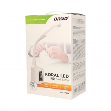 KORAL LED 6W, lampka biurkowa z pojemnikiem na długopisy i budzikiem, 200lm, 4000K, biała