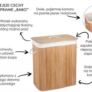 Kosz na pranie pojemnik 2 komory bambus naturalny (2)