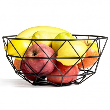 Koszyk na owoce i warzywa, geometryczny, metalowy, czarny, kosz, patera, miska