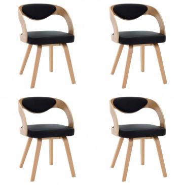 Krzesła do jadalni 4 szt. czarne gięte drewno i ekoskóra