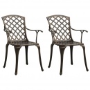 Krzesła ogrodowe 2 szt., odlewane aluminium, brązowe