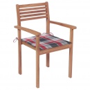 Krzesła ogrodowe, 4 szt., z poduszkami w czerwoną kratę, tekowe
