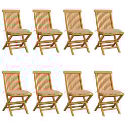 Krzesła ogrodowe z beżowymi poduszkami, 8 szt., drewno tekowe