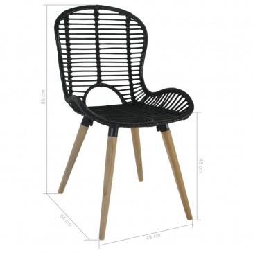 Krzesła do kuchni 2 szt. czarne naturalny rattan