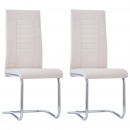 Krzesła stołowe, wspornikowe, 2 szt., kremowe, tkanina