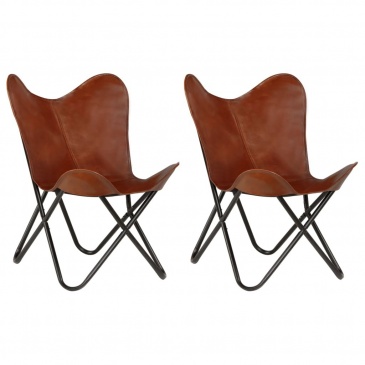 Krzesła typu motyl, 2 szt., brązowe, dziecięce, skóra naturalna