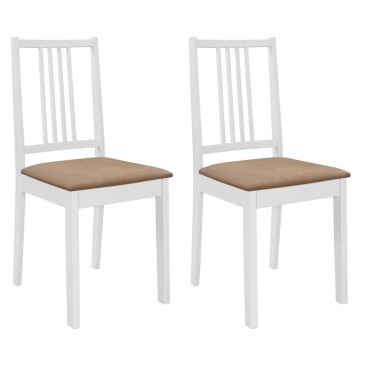 Krzesła do kuchni z poduszkami 2 szt. białe lite drewno