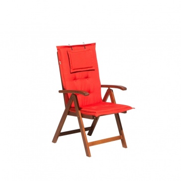 Krzesło ogrodowe ciemne drewno z poduszką jasnoczerwoną TOSCANA