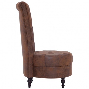 Krzesło z wysokim oparciem brązowe sztuczna skóra zamszowa