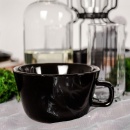 Kubek niski porcelanowy z uchem do picia kawy herbaty napojów czarny duży 500 ml