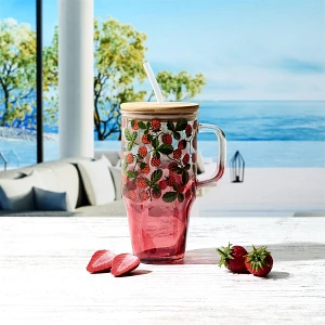 Kubek z pokrywką i słomką Soleo 650ml     poziomki