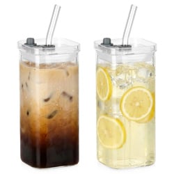 Kubki szklane z pokrywką i słomką 340 ml 2 szt.