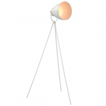 Lampa podłogowa na trójnogu, metalowa, biała, E27