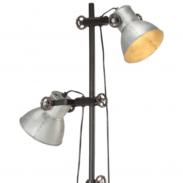 Lampa podłogowa z 2 kloszami, srebrna, E27, żeliwo