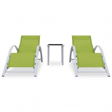 Leżaki ze stolikiem, 2 szt., aluminium, zielone