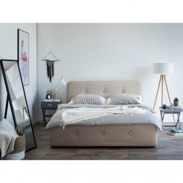 Łóżko beżowe tapicerowane podnoszony pojemnik 140 x 200 cm Marino