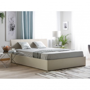 Łóżko beżowe tapicerowane podnoszony pojemnik 160 x 200 cm ORBEY