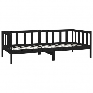 łóżko dzienne z materacem, 90x200 cm, czarne, drewno sosnowe
