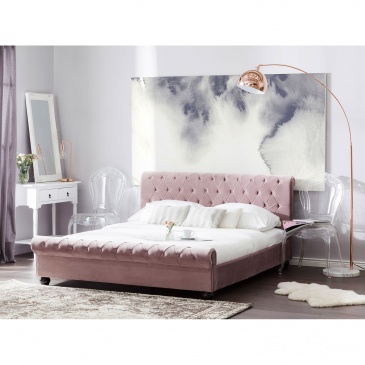 Łóżko różowe tapicerowane 160 x 200 cm Rosa BLmeble