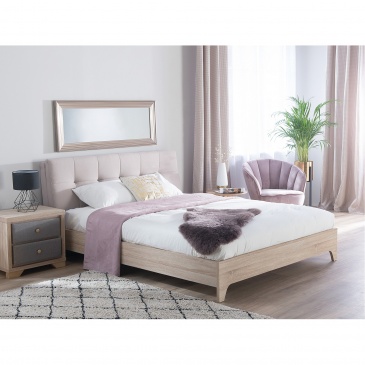 Łóżko tapicerowane beżowe/jasny odcień drewna 160 x 200 cm BERCK