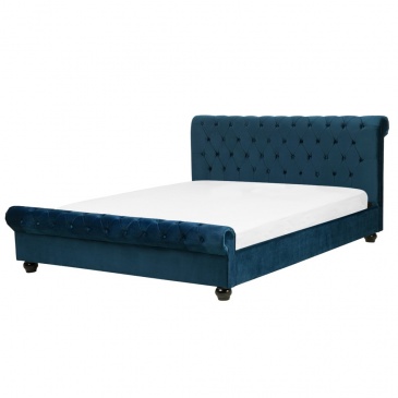 Łóżko welurowe 160 x 200 cm niebieskie AVALLON