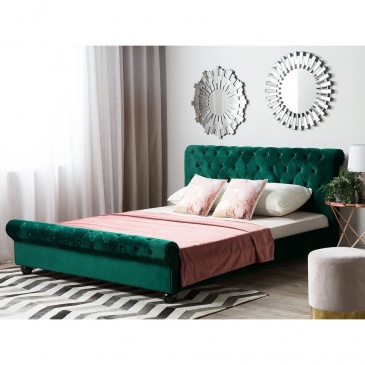 Łóżko welurowe 160 x 200 cm zielone AVALLON