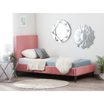 Łóżko welurowe 90 x 200 cm różowe BAYONNE