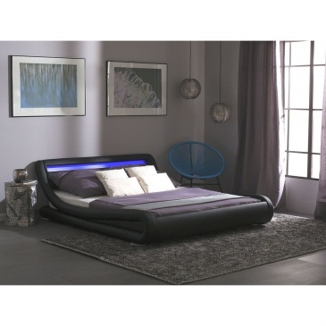 Łóżko wodne LED ekoskóra 160 x 200 cm czarne AVIGNON
