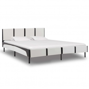 Łóżko z materacem, biało-czarne, ekoskóra, 140 x 200 cm