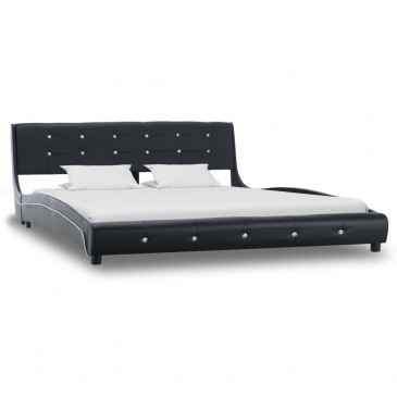 Łóżko z materacem, czarne, sztuczna skóra, 160 x 200 cm
