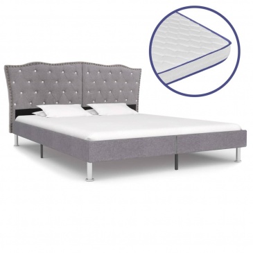 Łóżko z materacem memory, jasnoszare, tkanina, 160x200 cm
