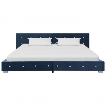 Łóżko z materacem memory, niebieskie, aksamit, 180 x 200 cm