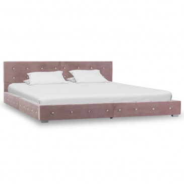 Łóżko z materacem memory, różowe, aksamit, 160 x 200 cm