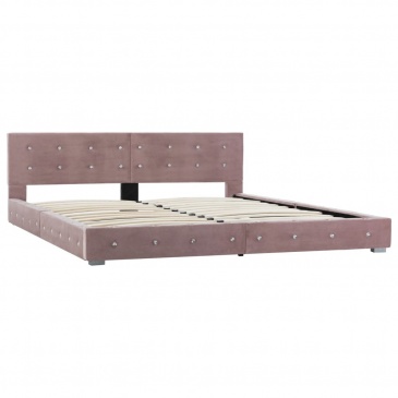 Łóżko z materacem memory, różowe, aksamit, 160 x 200 cm