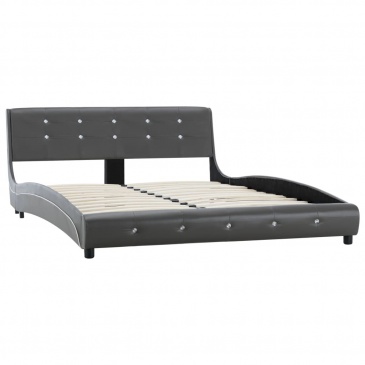 Łóżko z materacem memory, szare, sztuczna skóra, 140 x 200 cm