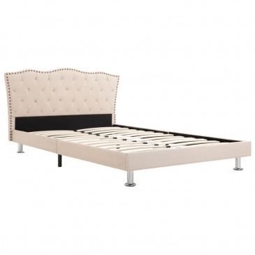 Łóżko z materacem memory, tkanina, beżowe, 140x200 cm