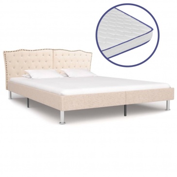 Łóżko z materacem memory, tkanina, beżowe, 180 x 200 cm