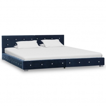 Łóżko z materacem, niebieskie, aksamit, 160 x 200 cm