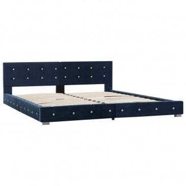 Łóżko z materacem, niebieskie, aksamit, 160 x 200 cm
