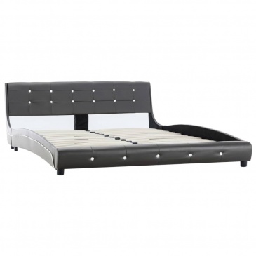 Łóżko z materacem, szare, sztuczna skóra, 160 x 200 cm