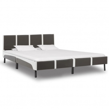 Łóżko z materacem, szaro-białe, ekoskóra, 180 x 200 cm