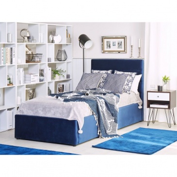 Łóżko z pojemnikiem welurowe 90 x 200 cm ciemnoniebieskie LANDES
