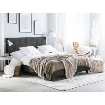 Łóżko z szufladami tapicerowane 160 x 200 cm ciemnoszare LA ROCHELLE