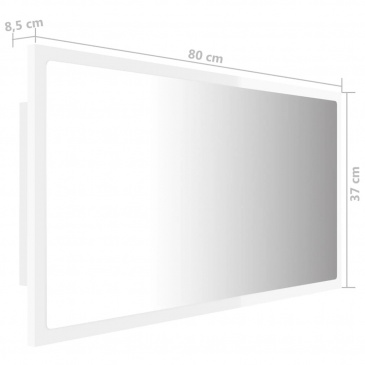 Lustro łazienkowe led, wysoki połysk, białe, 80x8,5x37 cm